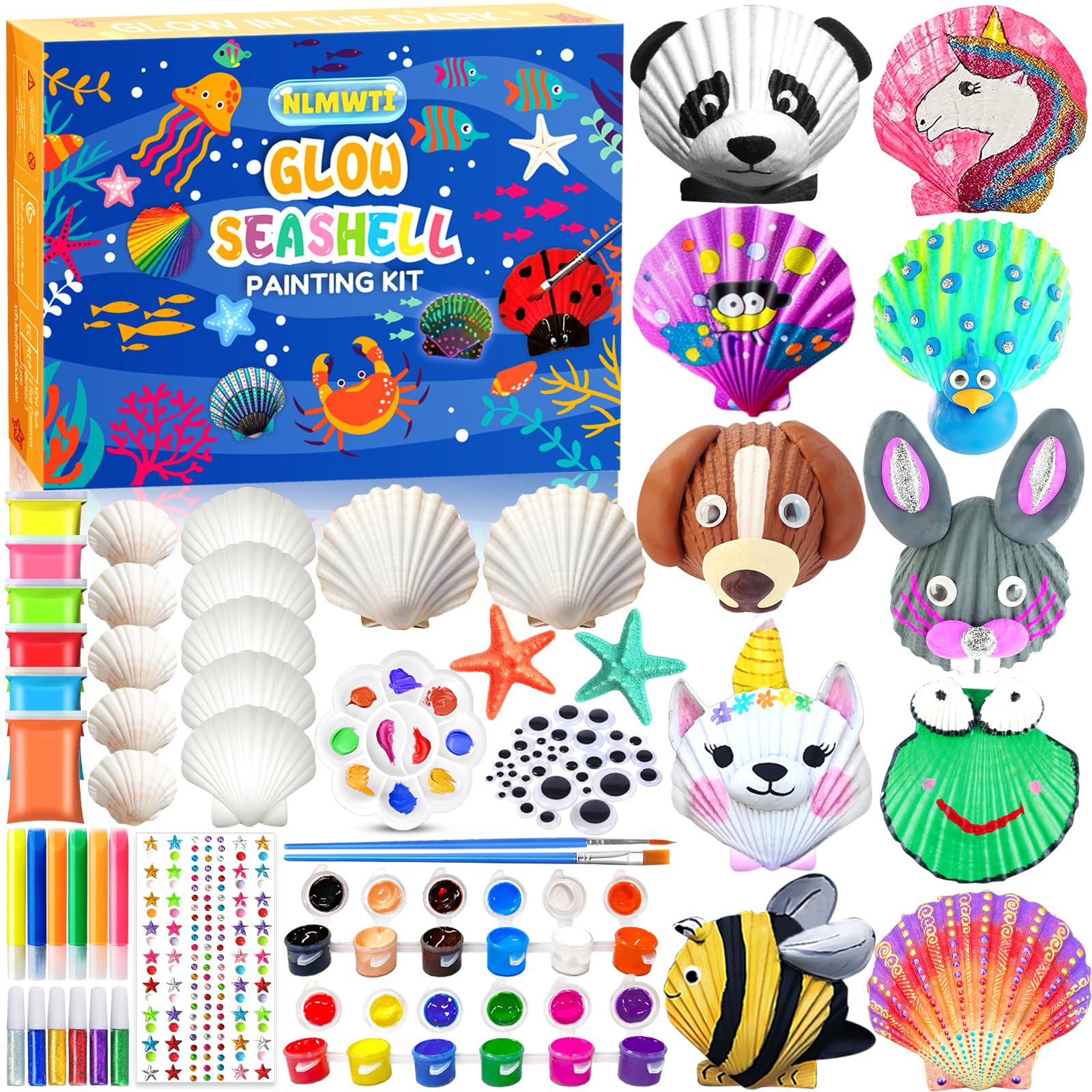 NLWMTI 81pcs Conchas que Brillan en la Oscuridad Pintar Manualidades para Niños, Regalo niña 4 5 6 7 8 años, DIY Glow in the Dark Pintura Niñas Juguetes Manualidades niña 4 5 6 7 8 años