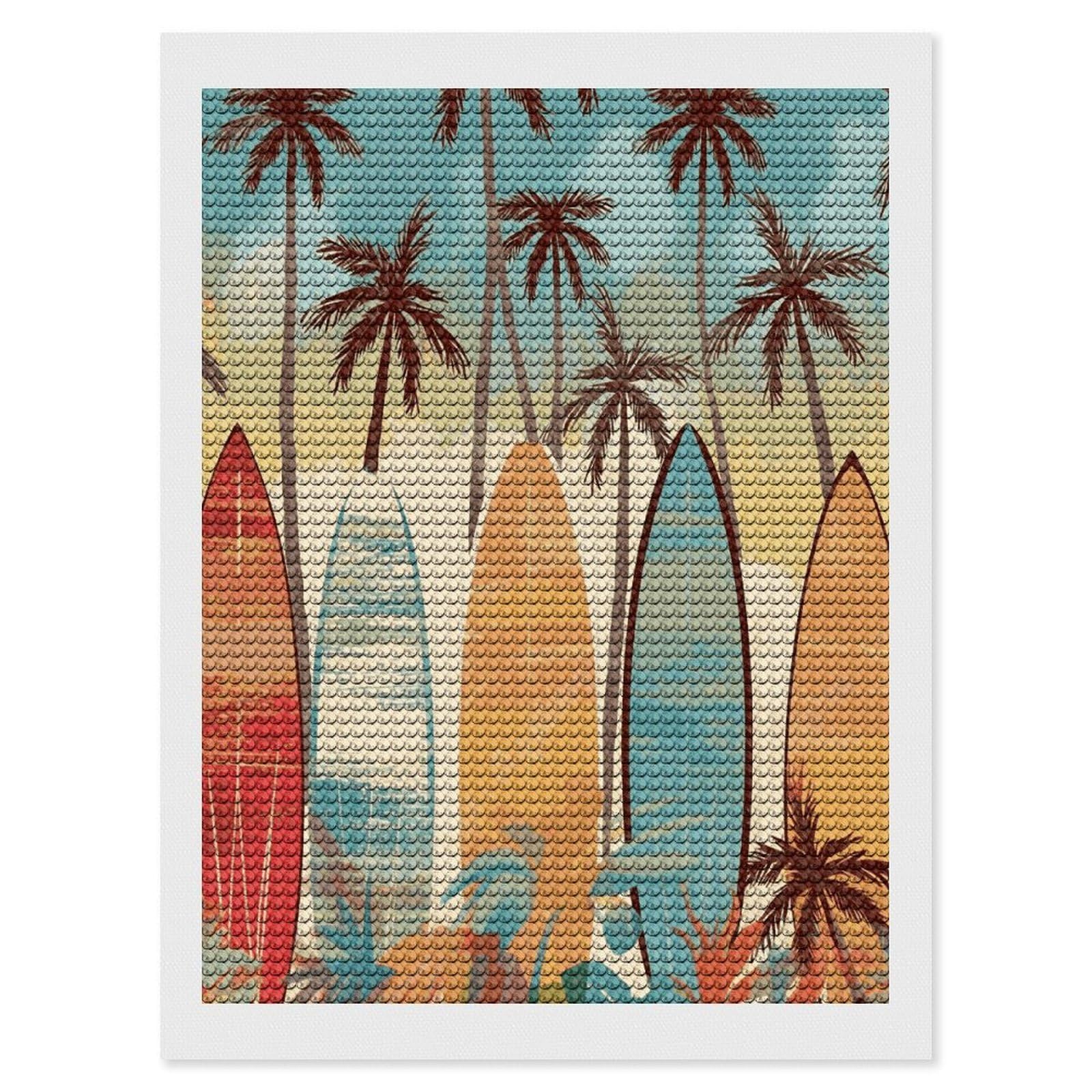 LDGSUPH Surfboard Palm Tree Diamond Painting Kits for Adults Paint with Diamond Pictures Art DIY Full Drill Diamond Dots Painting Personalized Diamond Photo for Home Wall Decor Gift 12"x16"