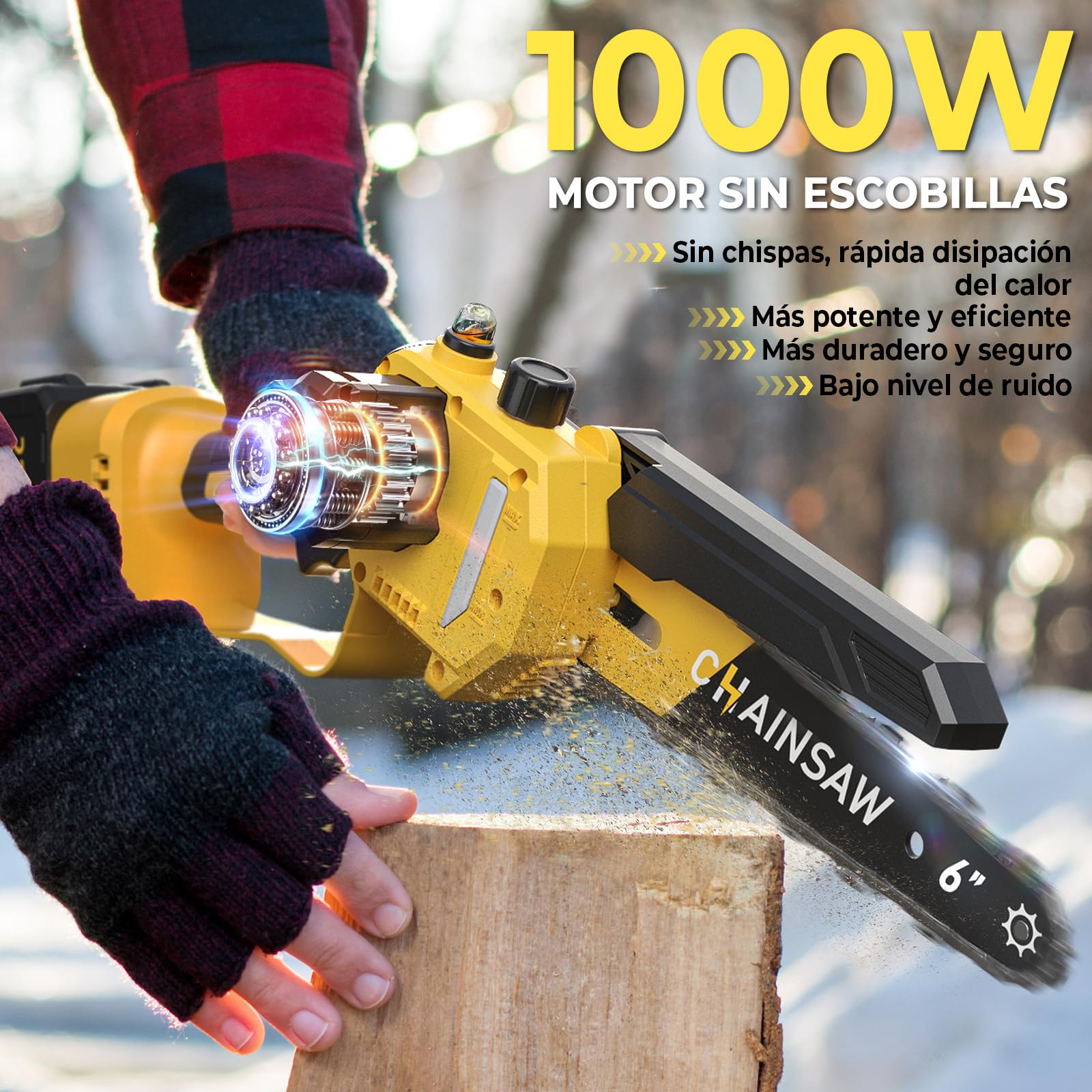 Mini Motosierra Bateria 6 Pulgadas, 1000W Motor Sin Escobillas Motosierra Eléctrica, 4000mAh Sierra Electrica de Mano, Minimotosierras de Batería para Jardinería, Compatible con Baterías Makita