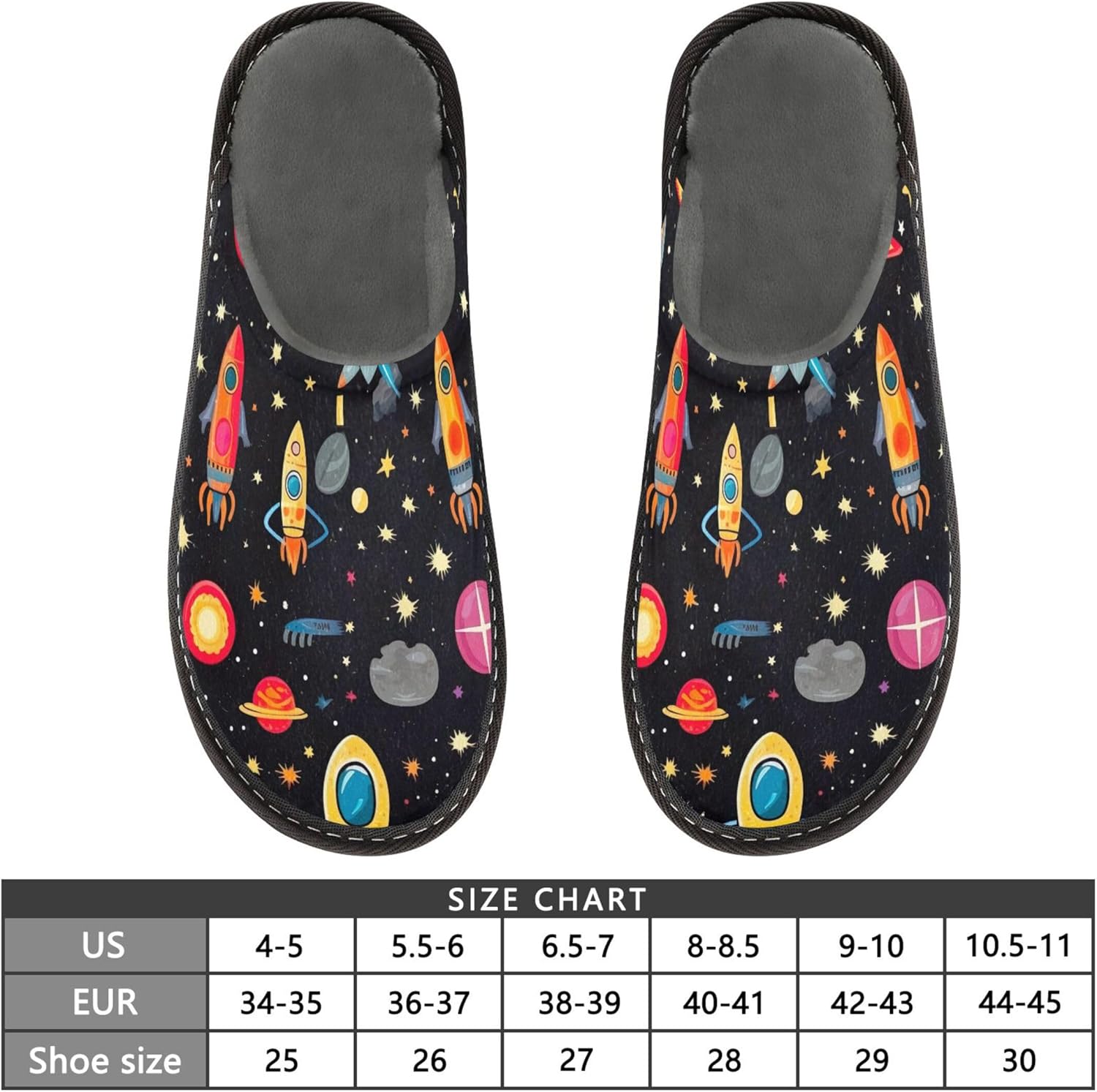 Space Galaxy Planet Rocket House Slippers – Cozy Fuzzy Slippers for Guests, Washable & Disposable, Perfect for Shoeless Home, Spa & Hotel Use A110269