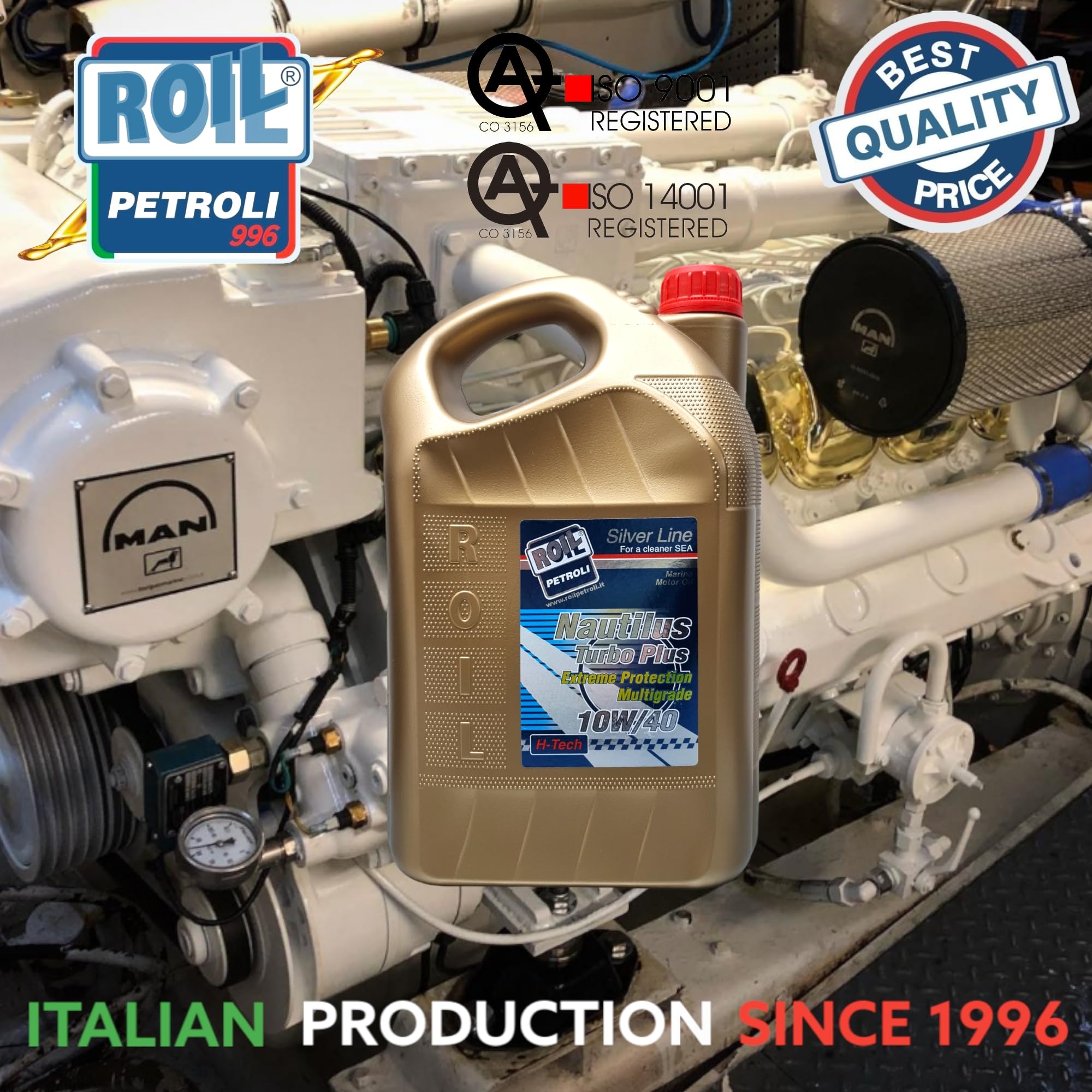 5 Litri di Roil Nautilus 10W/40 Turbo Plus VDS-3►Nuova Formula, Riduce CONSUMO di Carburante ED Olio◄ Olio per Motori NAUTICI - ACEA E7, E9
