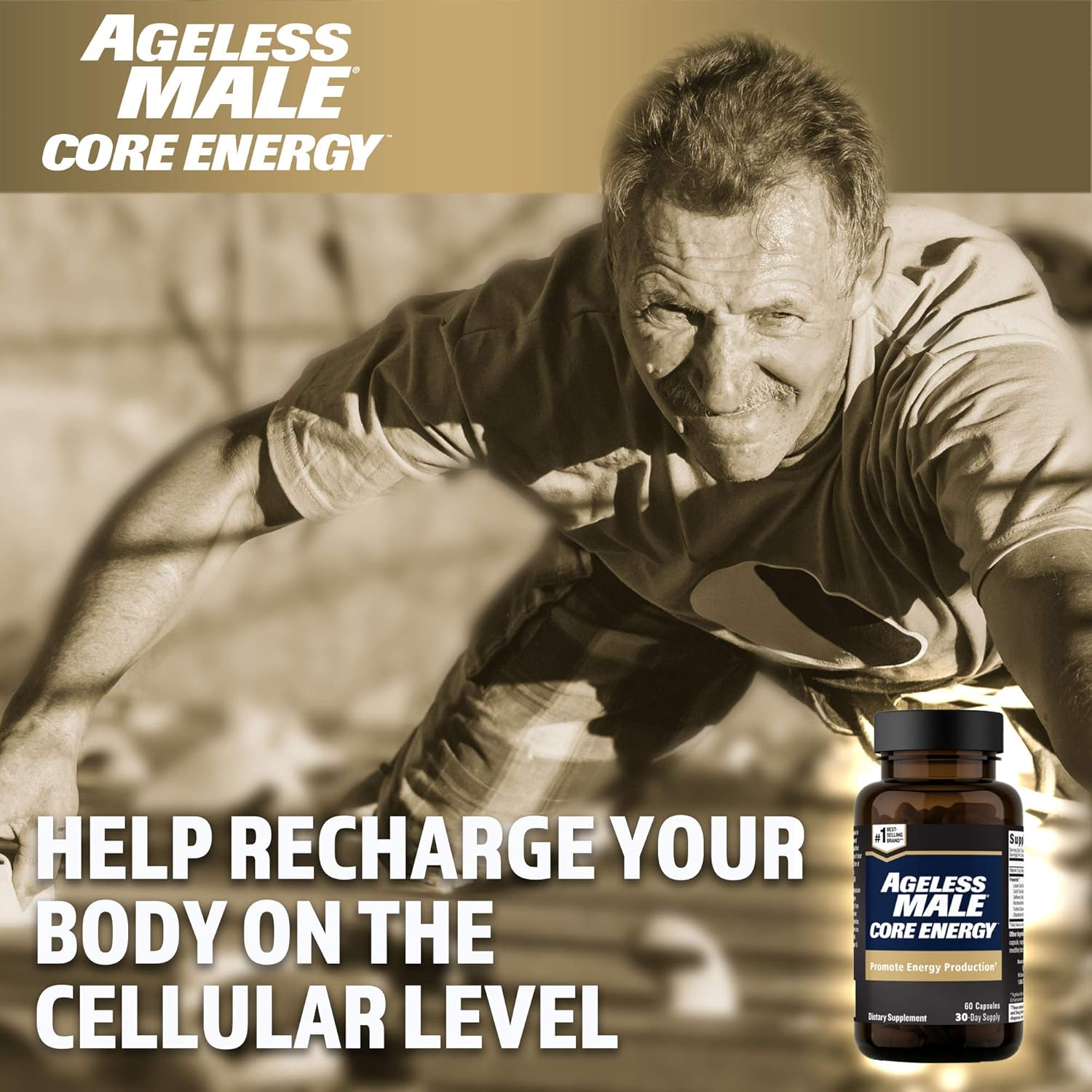 Ageless Male Core Energy for Men - Fast-Absorbing NMN for Conversion to NAD+ - Fight Fatigue & Promote Sustainable Energy on The Cellular Level, No Caffeine (60 Capsules, 1 Box) : Health & Household