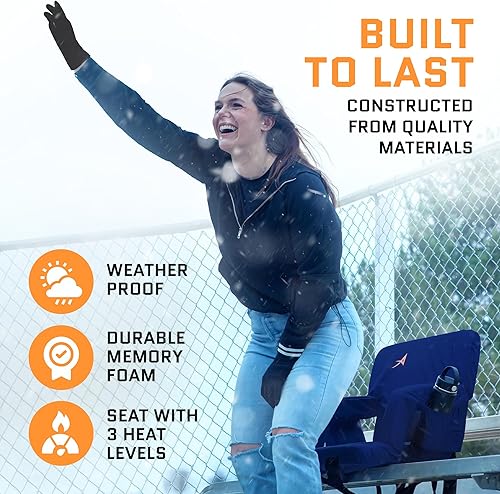 Miniatura 6 de Asientos de estadio con calefacción para gradas con respaldo  Batería USB incluida  3 niveles de calor mejorados  Silla plegable  4 bolsillos para