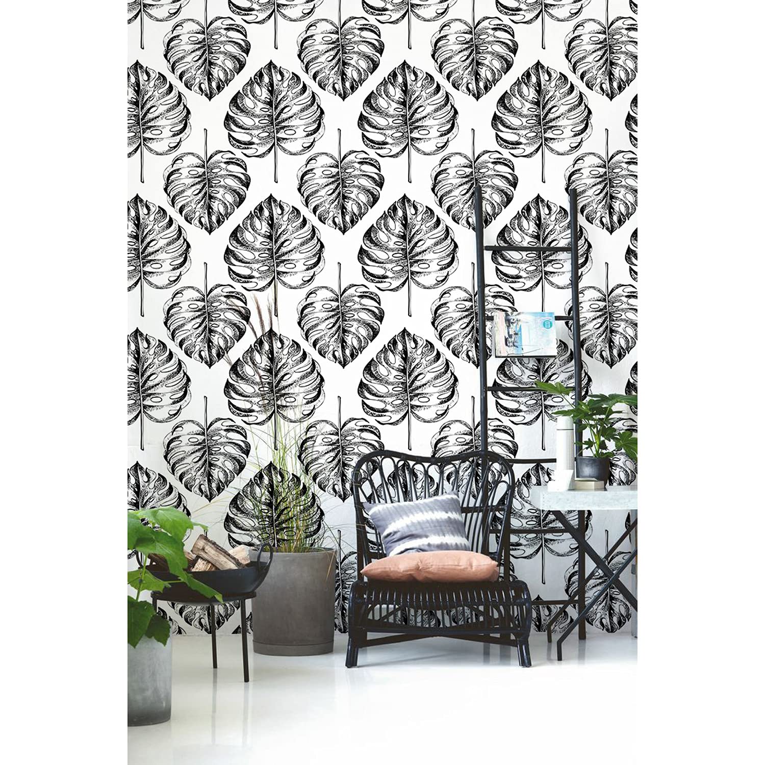 Papier peint intissé monstera feuille tropique décoration meuble chambre salon cuisine
