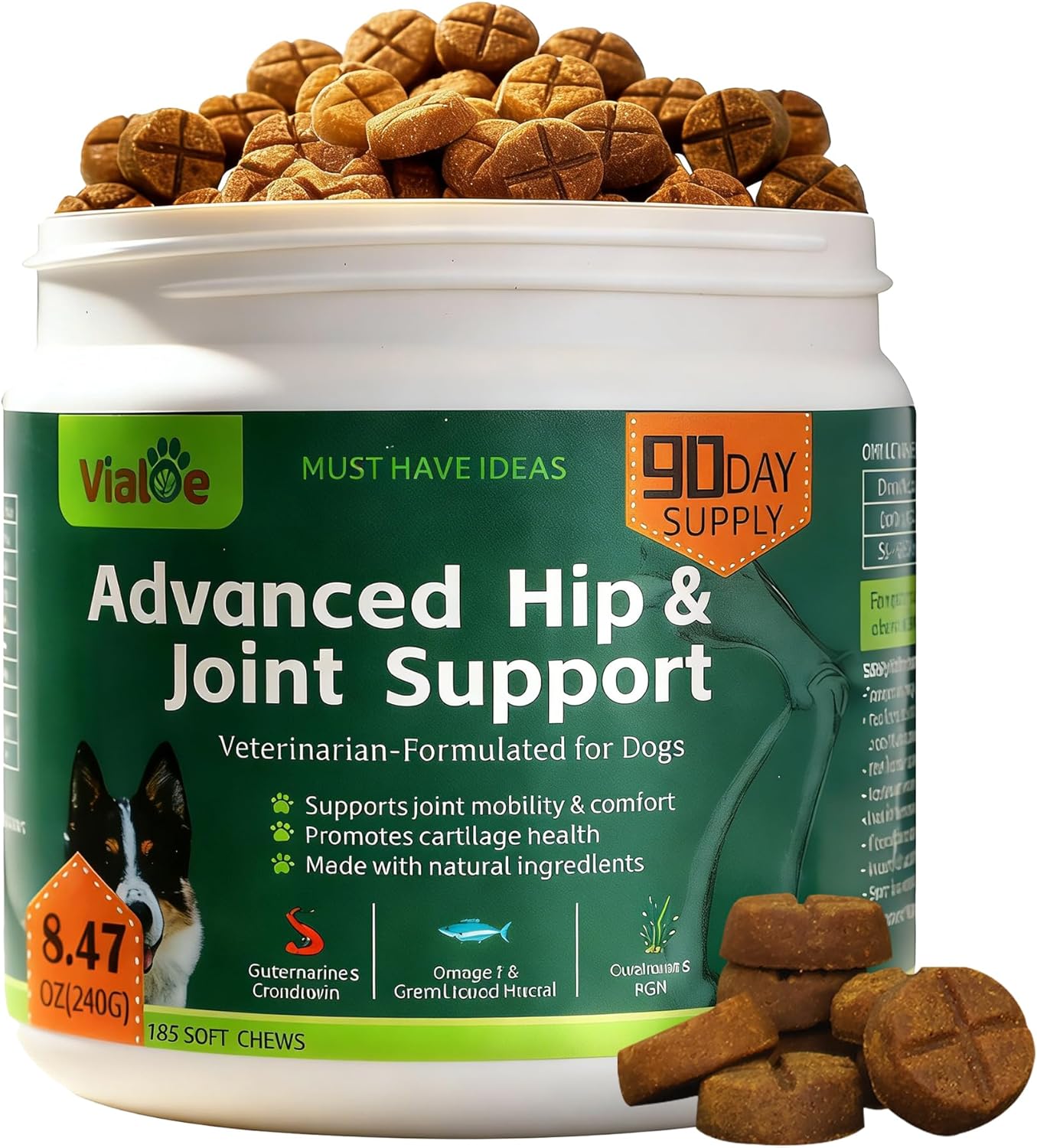 Advanced Dog Hip & Joint Chews - Concentrated with Glucosamine, Chondroitin, High-Potency MSM & 7X Omega-3-185 Chicken Chews for All Breeds - Supports Joint Pain Relief & Senior Dog Mobility