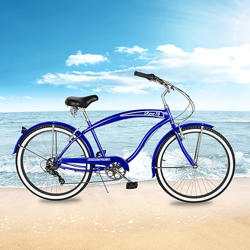 Miniatura 7 de MICARGI Rover - Bicicleta de playa ligera para hombres, adultos, ruedas de 24 pulgadas, con marco de acero, freno de 7 velocidades, bicicleta