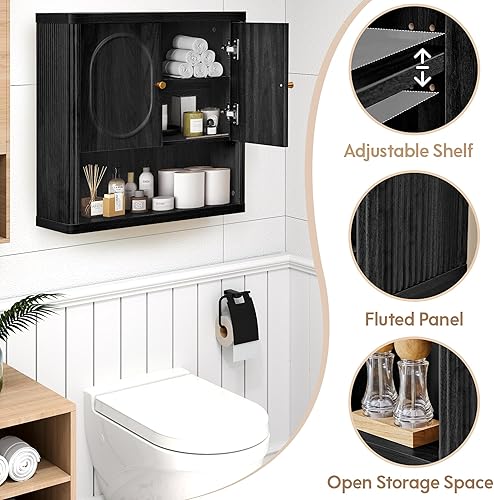 Miniatura 4 de Armario de almacenamiento de pared para baño, botiquín acanalado con puertas, armario montado en la pared con estante ajustable, armarios de