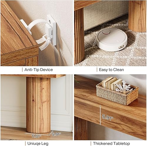 Miniatura 7 de Tribesigns Mesas consola para sala de estar, mesa de entrada de granja de 63 pulgadas de largo con patas acanaladas detrás del sofá, moderna mesa de