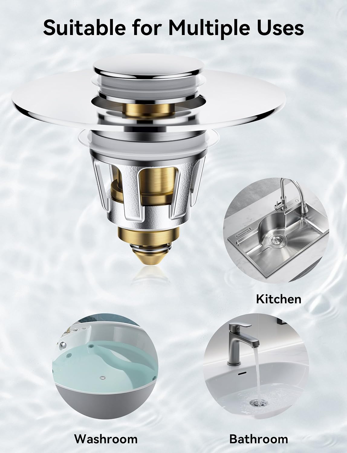Bullet Core Bathroom Sink Stopper, 1 Pack Universal Pop-Up Drain Plug Fits 1.1–1.5 Inch US Standard Sinks