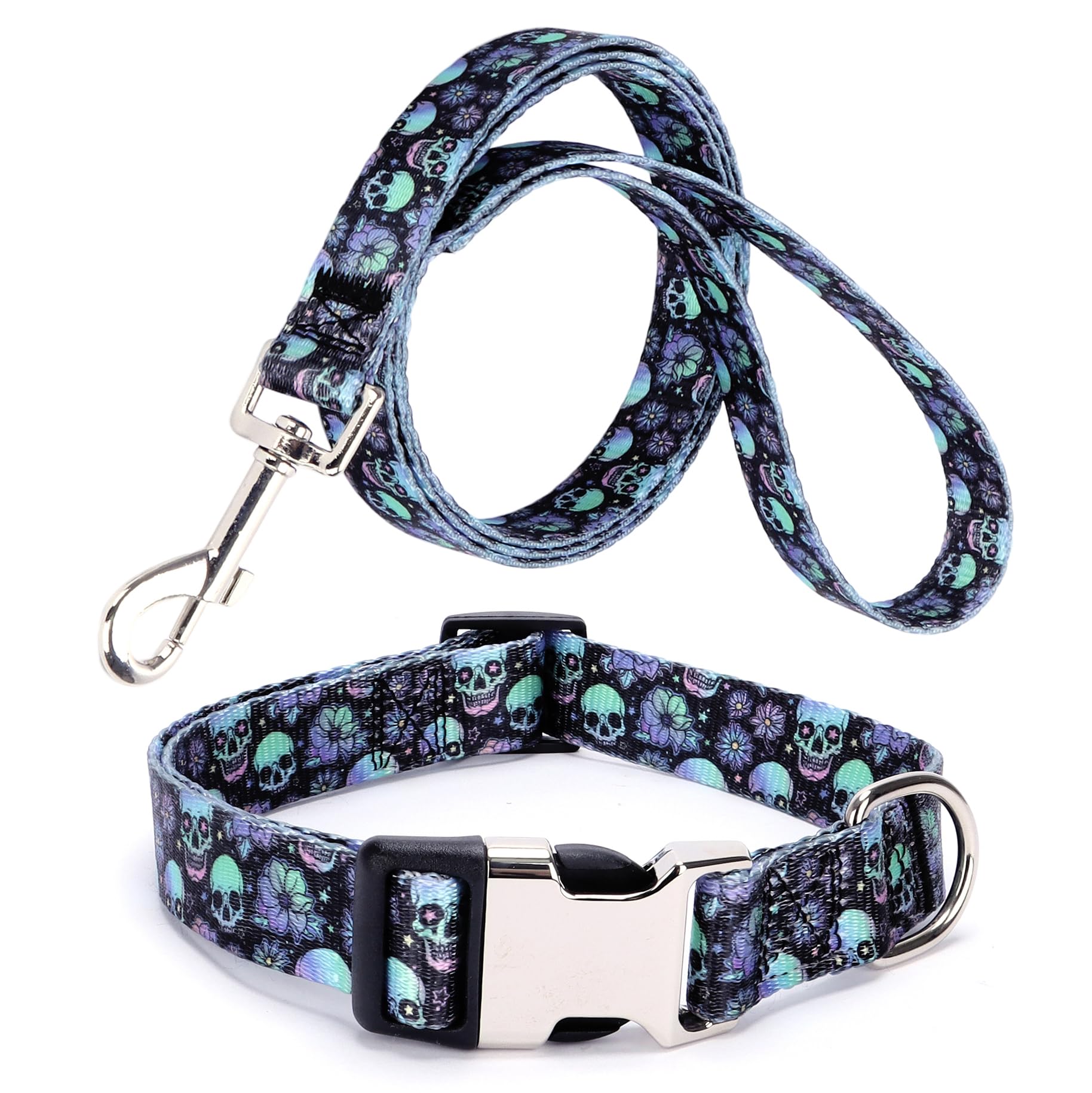YOUALSO Puppy Collar and Leash Set Purple Skull