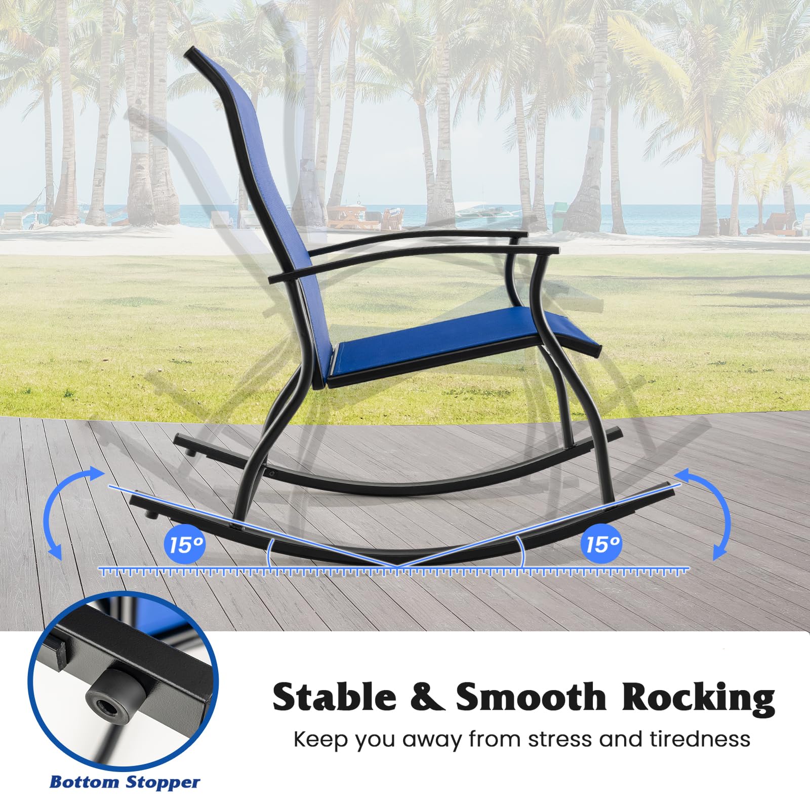 KOMFOTTEU Lot de 2 Fauteuil à Bascule en Tissu Maillé, Design Ergonomique