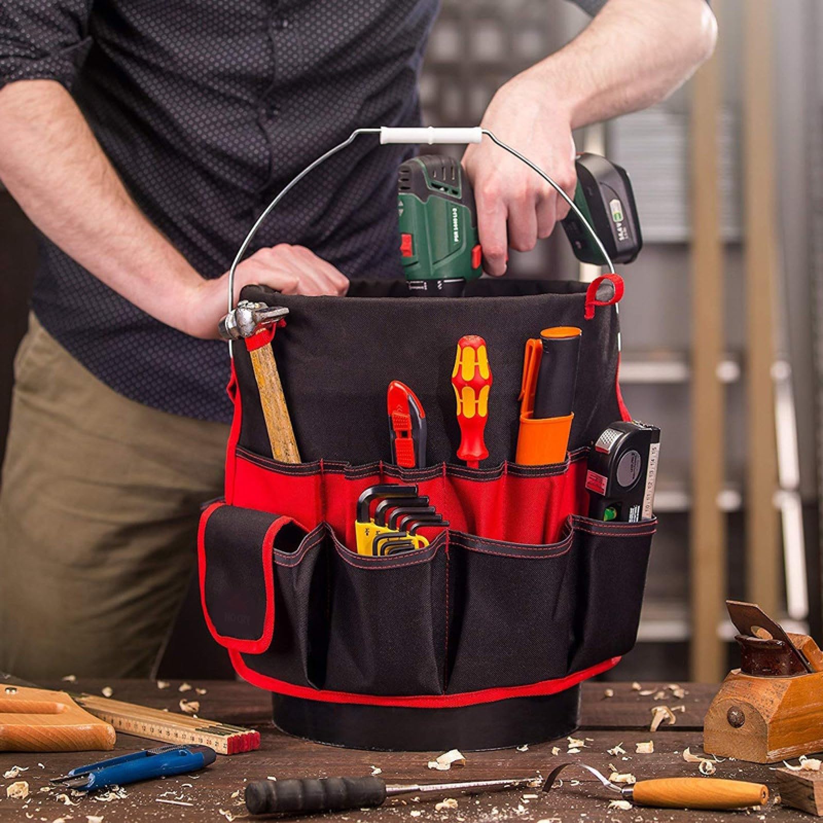 Secchiello per Attrezzi Borsa, Utensili Secchio Organizer, Secchio Tela Porta Utensile e Organizzatore, Organizer per Attrezzi Secchio per Attrezzi, Borsa Porta Attrezzi, Custodia per elettricista