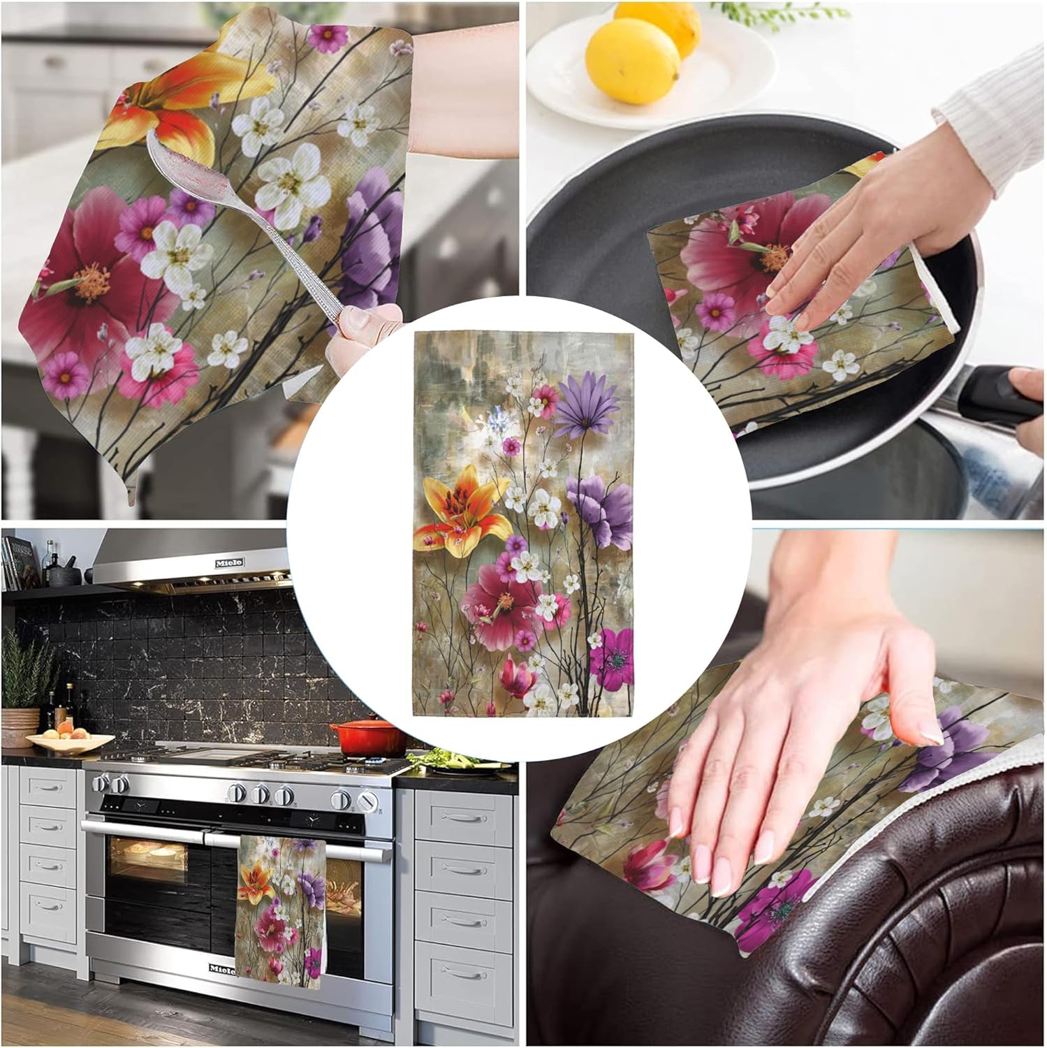 Flowers Bath Hand Towels Set of 2, Retro Multicolor Spring Flowers Decorative Bath Towels Soft Super Absorbent Hand Towels for Bathroom Hotel Gym Home Decor,14"X28" - Image 7