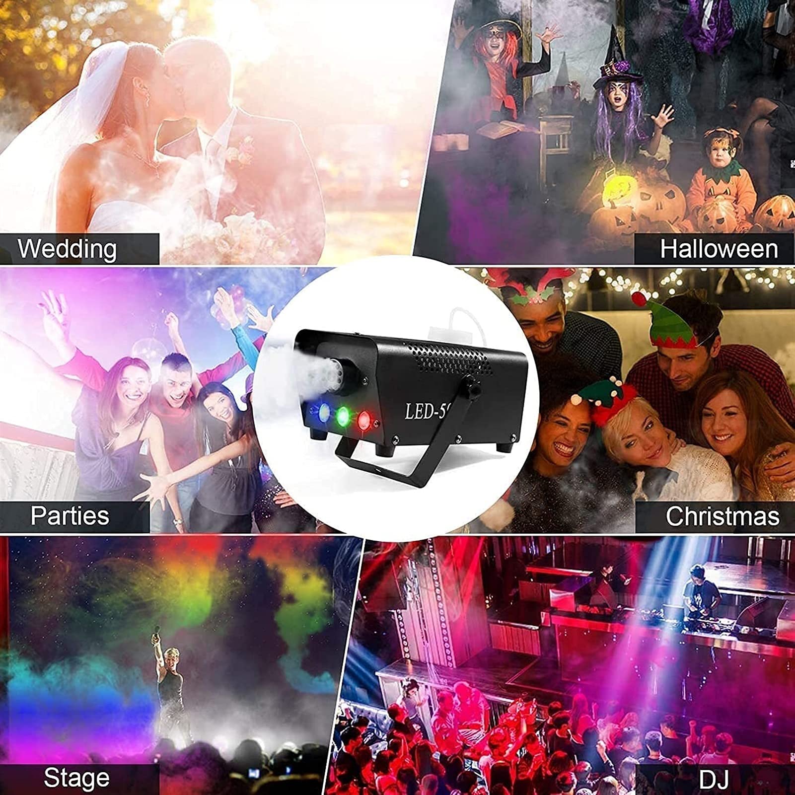 LEFEDA Pequeña máquina de Niebla 500W máquina de Humo con Luces LED Control Remoto inalámbrico Fiestas de Halloween Vacaciones Bodas