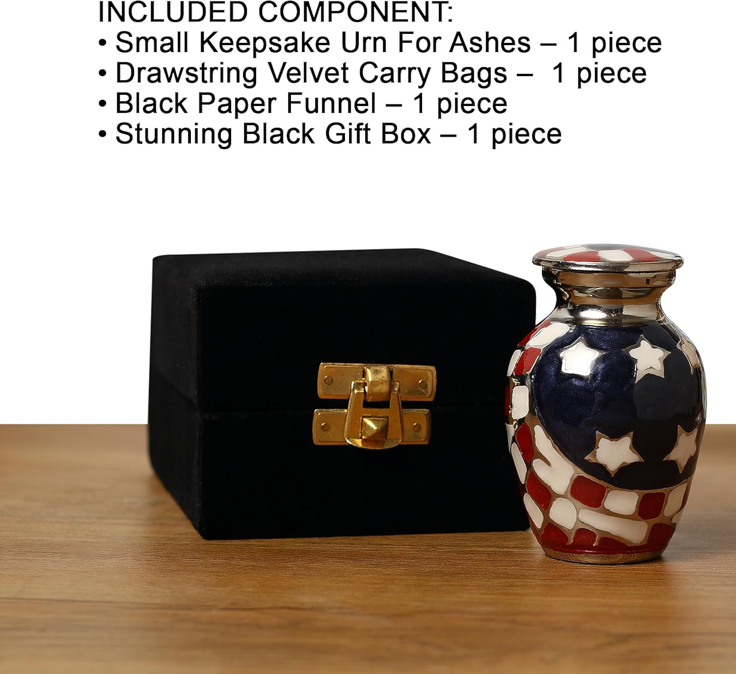 Small Keepsake Urn for Funeral Ashes Men Women | Brass American Flag Patriotic Small Cremation Urns for Human Remains | Velvet Carry Bag | Paper Funnel | Gift Box