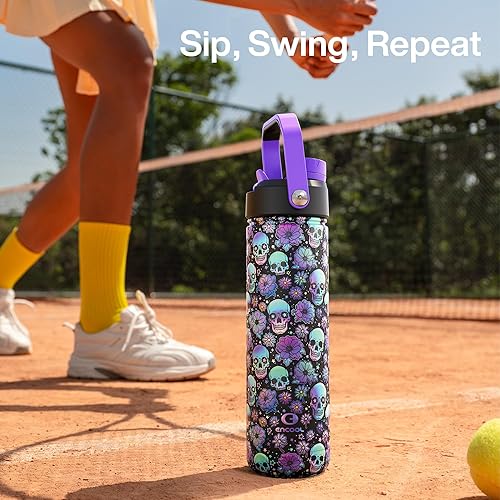 Miniatura 1033 de ENCOOL Botella de agua aislada con popote, de acero inoxidable, a prueba de fugas, sin BPA, al vacío de doble pared que se mantiene fría durante 24