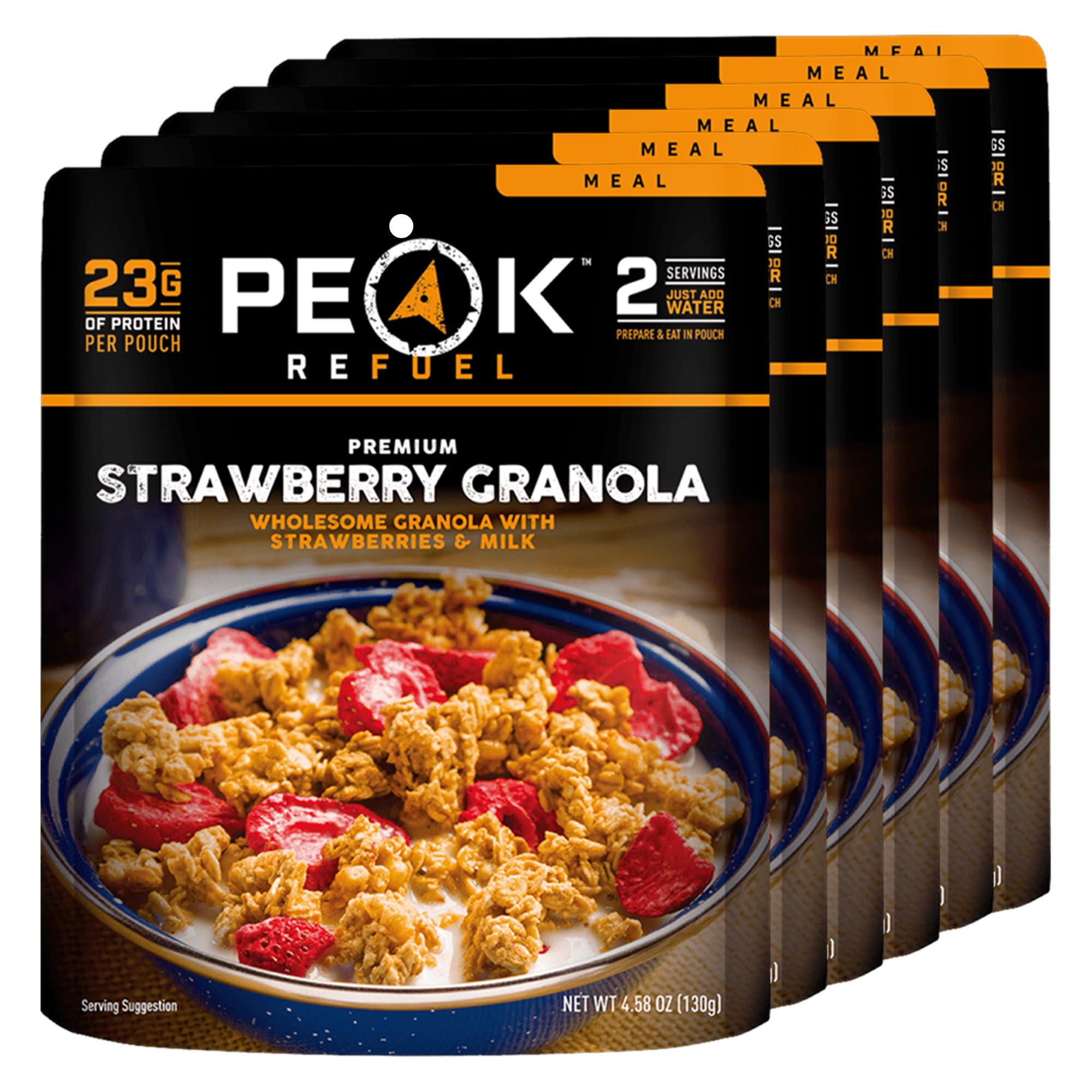 Peak Refuel Breakfast Meals | Freeze Dried Backpacking, Camping & Emergency Prep Food | 2 Servings Pouches (6-Pack, Strawberry Granola)
