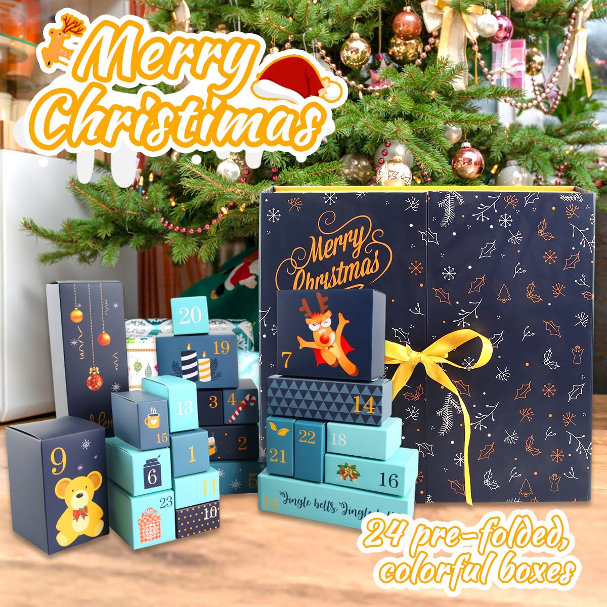 AllLeeGay Christmas Advent Calendars 2023 24 Colorful Reusable Boxes for Filling, Advent Calendar Fillers for Kids & Adults, Perfect Christmas Gifts and Presents, Blue - Image 3