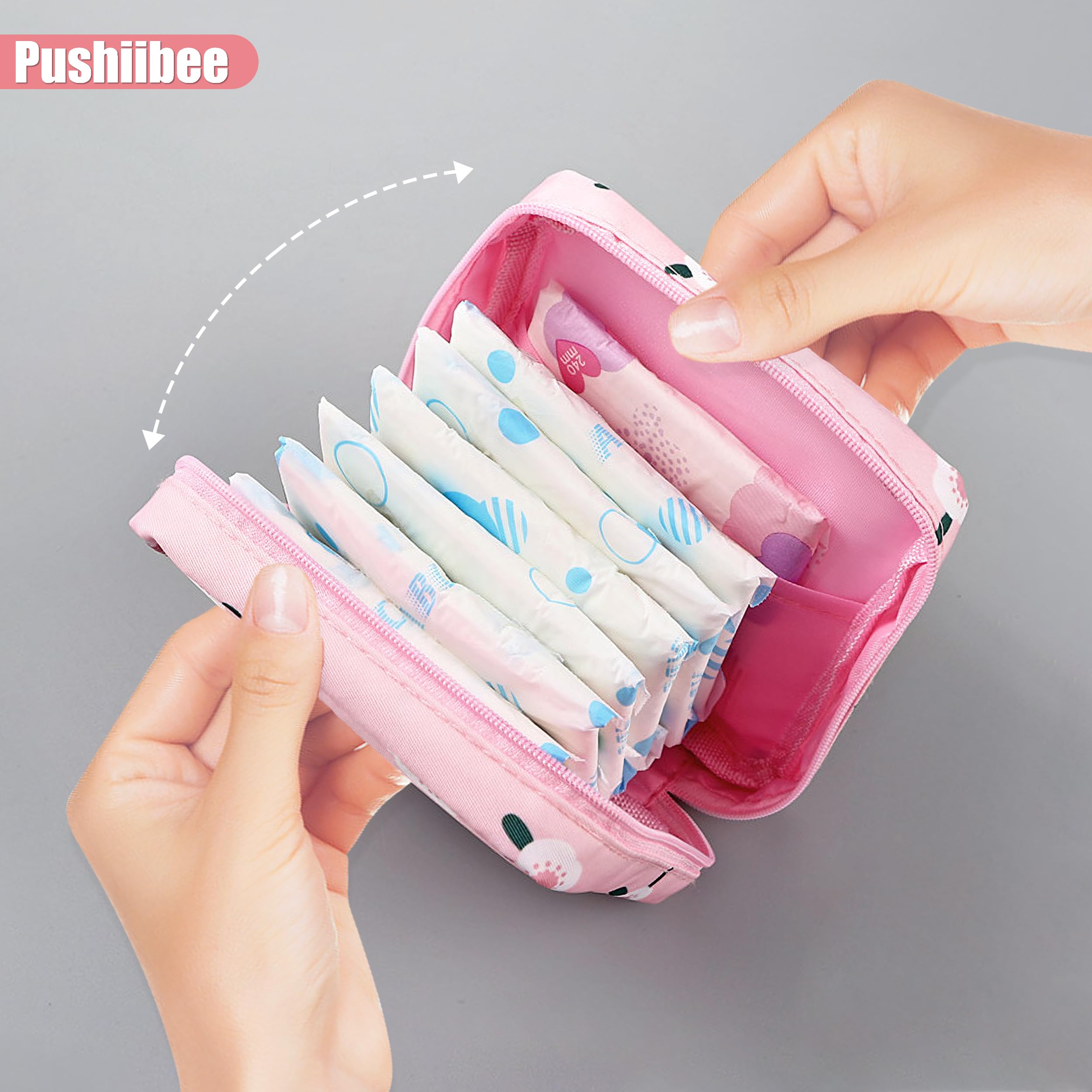 Pushiibee Bolsa para Compresas, 6 Piezas Neceser Menstrual para Mujer, 2 Estilos Estuche para Compresas y Tampones Mini Bolsita con Cremallera para Viaje y Uso Diario — view 4