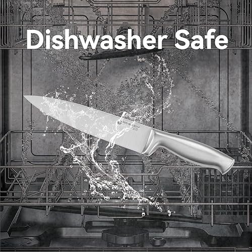 Miniatura 4 de Wanbasion Juego de 14 cuchillos de cocina con afilador, juego de cuchillos de cocina afilados con bloque, juego de cuchillos de acero inoxidable con