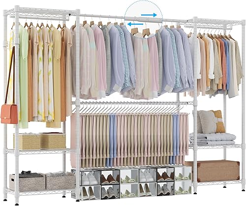 Miniatura 9 de Homdox Perchero resistente con varillas extensibles para colgar, perchero de metal ajustable para colgar ropa, armario independiente con estantes de