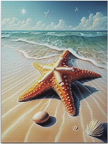 Treff Kits de pintura de diamantes, conchas de estrella de mar de playa, kits de pintura de diamante para adultos, taladro cuadrado completo,