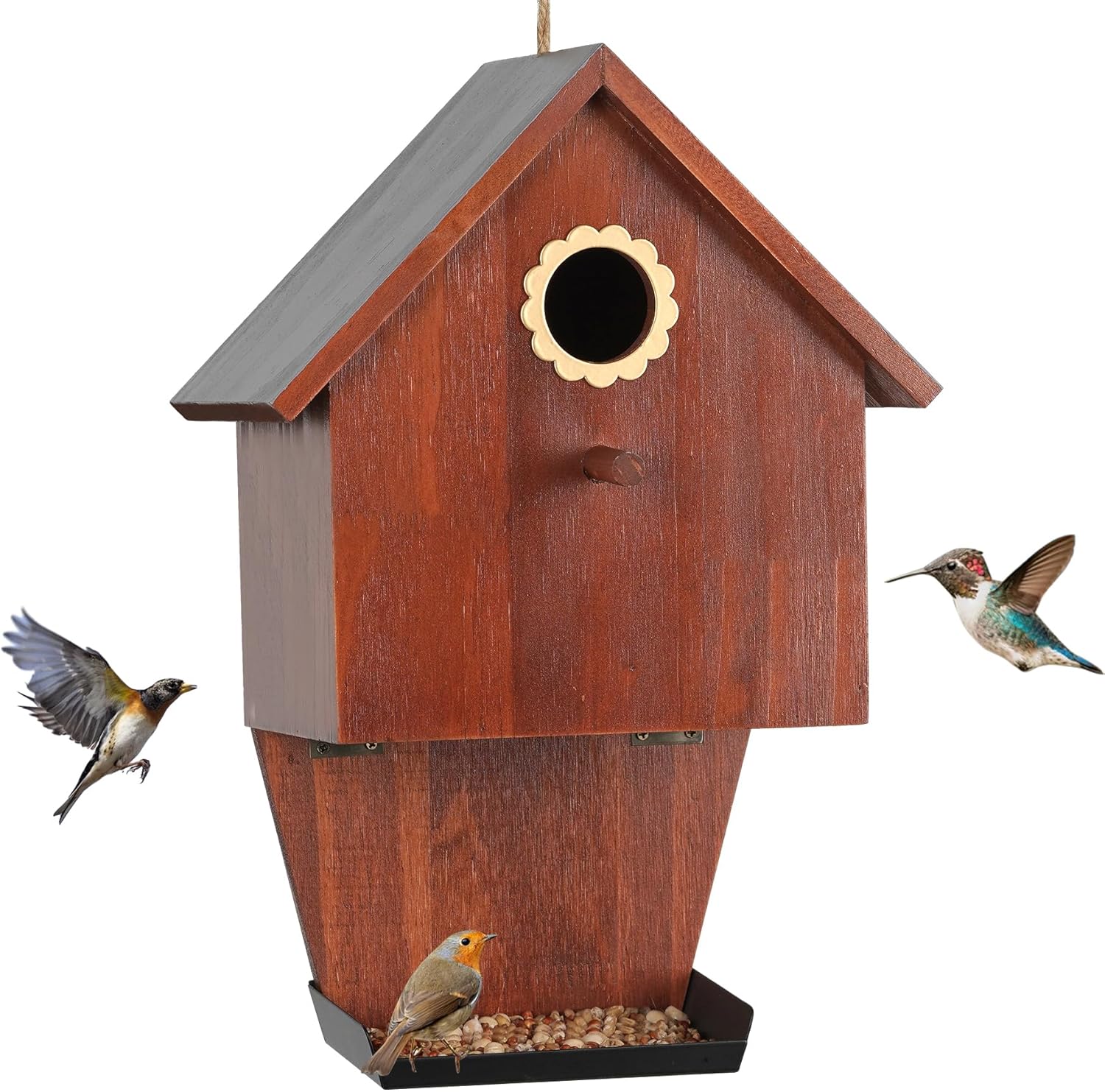 Bird Houses for Outsid,Wood Birdhouse,Hanging Bird Feeder,Garden Wild Bird Feeders for Bluebird Finch Cardinal Hummingbirds Chickadee Wren, Gift for Bird Lovers