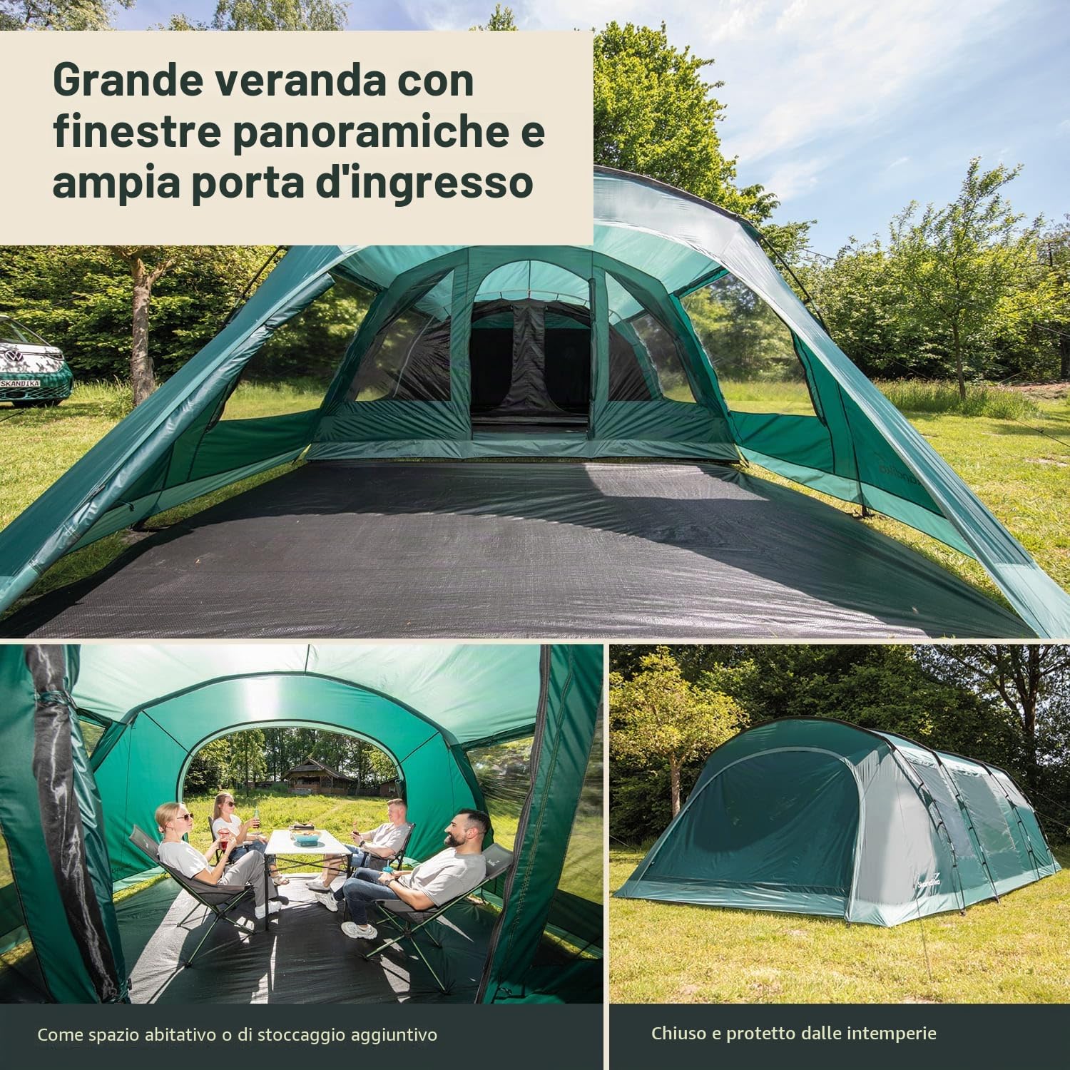 Skandika Kaupanga 6 Protect Tenda da campeggio a tunnel | 6 posti, telo di fondo cucito, impermeabile, colonna d'acqua 3000 mm, cabina letto oscurata