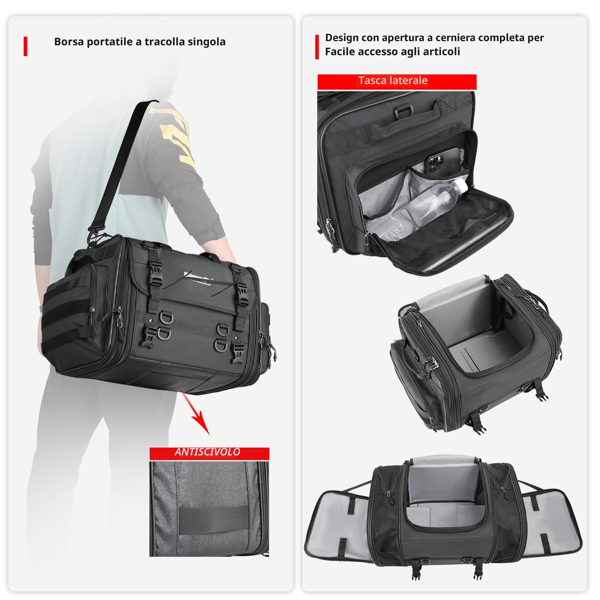 Rhinowalk Borsa posteriore per moto impermeabile 45 L nero