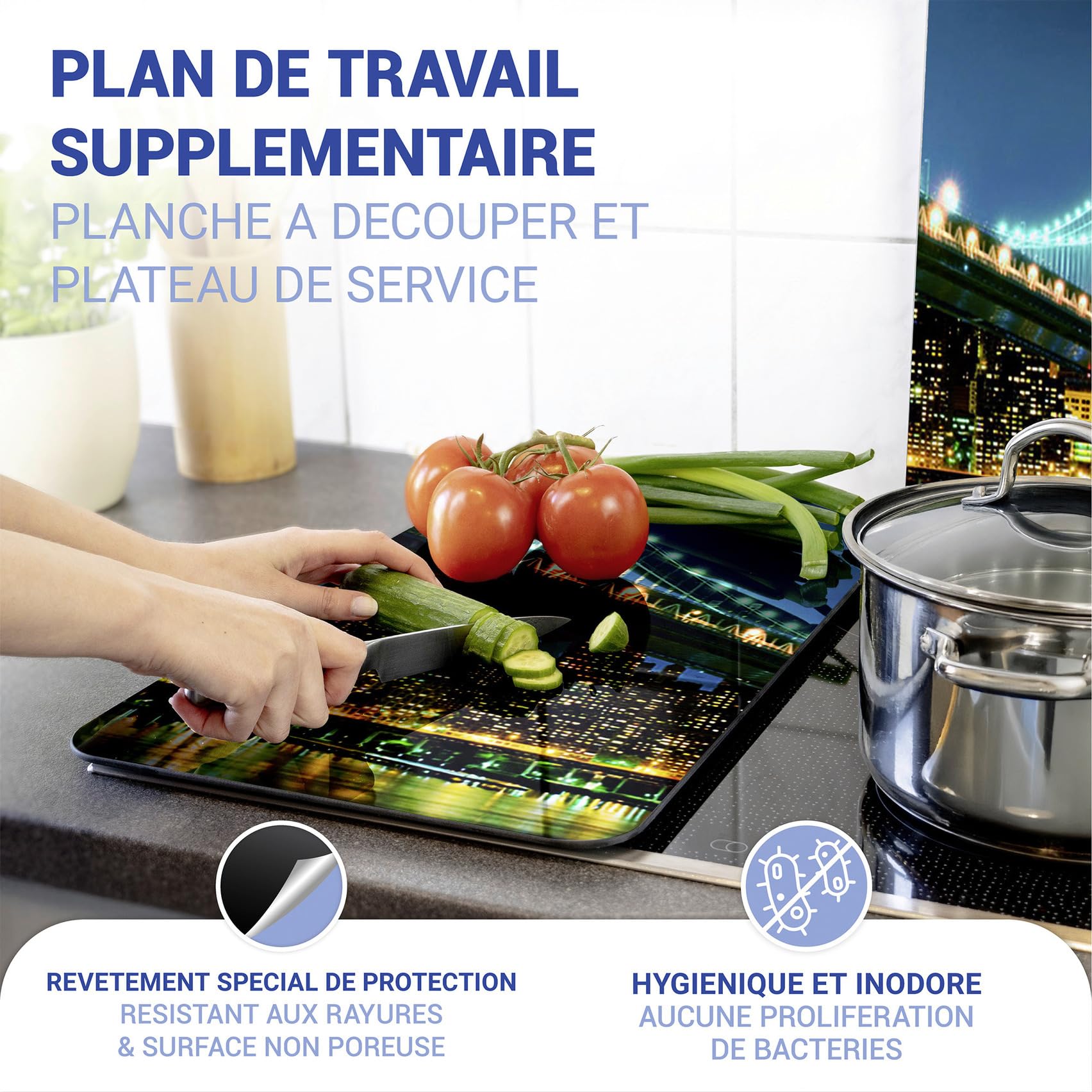 WENKO Protection plaque de cuisson, «Brooklyn», plaque de protection induction, gazinière, vitrocéramique, verre trempé, Lot de 2, 30x52 cm