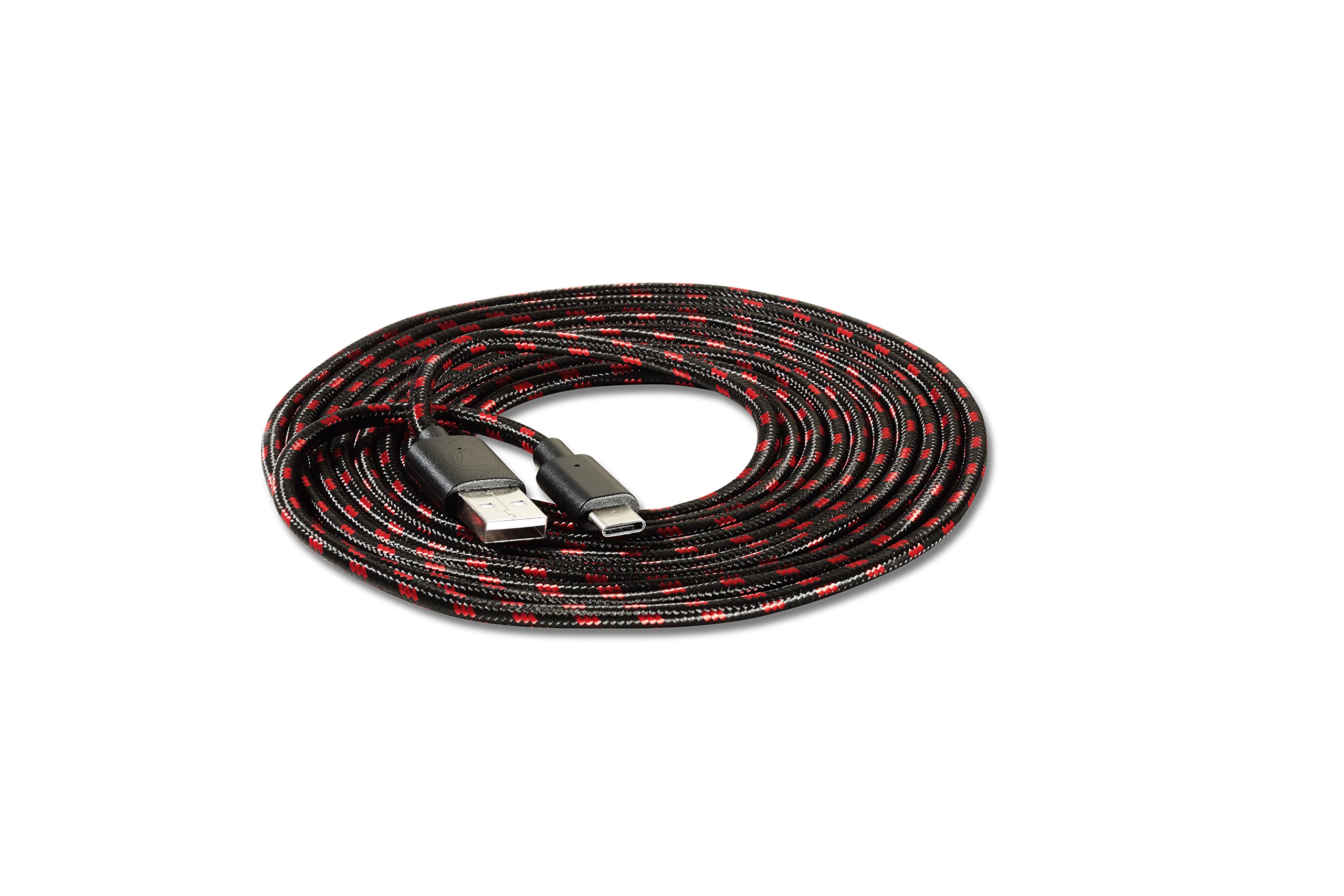 snakebyte Switch USB CHARGE:CABLE - rot/schwarz - 3m Kabellänge, USB Type-C Ladekabel für Nintendo Switch, Smartphones, Controller und Gamepads, robustes Mesh-Kabel