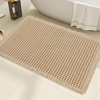 AIBIIN Waffle Bath Mat Super Absorbent Non Slip Machine Washable Rubber Backing Bath Mats for Bathroom Floor Ultra Soft Mat for Living Room Door Mat 17 x 24 inch Brown
