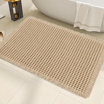 AIBIIN Waffle Bath Mat Super Absorbent Non Slip Machine Washable Rubber Backing Bath Mats for Bathroom Floor Ultra Soft Mat for Living Room Door Mat 17 x 24 inch Brown