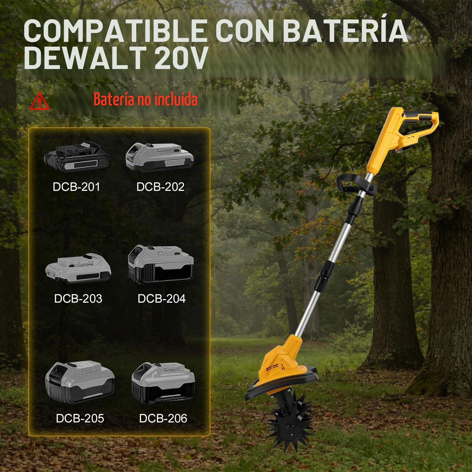 Baqueta de suelo con batería compatible con batería Dewalt de 20 V, plegable, con 22 cm de ancho de trabajo, 17 cm de profundidad de trabajo, sin escobillas, motoazada eléctrica para pequeños bancales