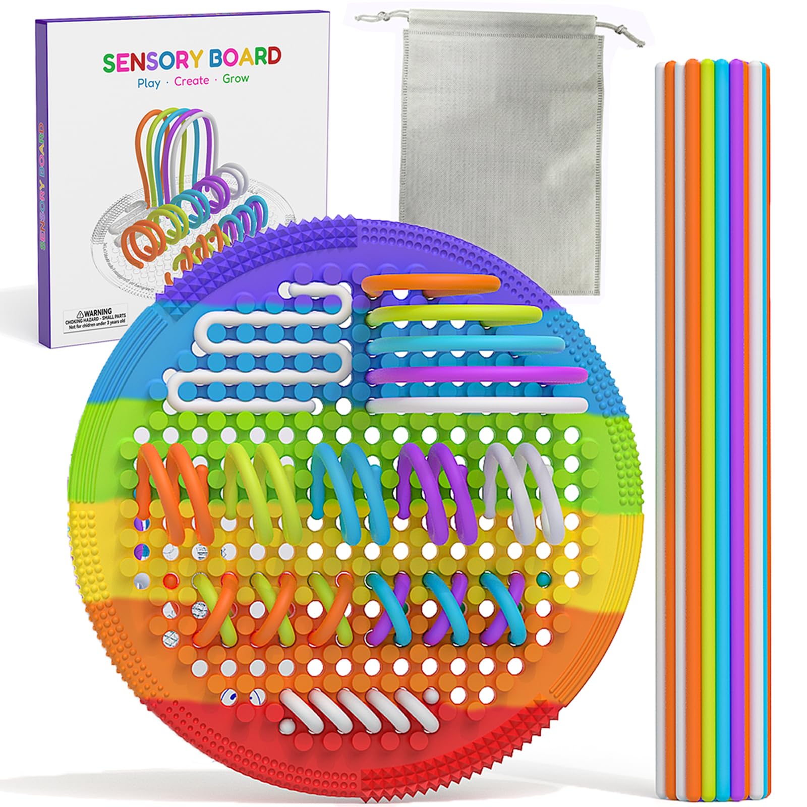 Silicone Sensory Knitting Board for Kids, Quiet Fidget Toy for Autism ADHD Anxiety, Calming Travel Activity for Toddlers 3+, Fine Motor Skills & Focus, Stocking Stuffers for Boys Girls