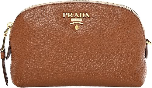 Prada Vitello Daino Cannella - Estuche pequeño de piel marrón, Marrón, Bolsa de cosméticos