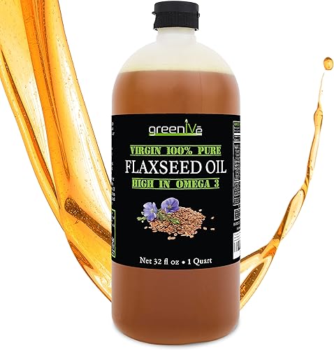 GreenIVe Aceite de semilla de lino 100% puro prensado en frío con alto contenido de omegas exclusivamente en Tienda (32 onzas líquidas)