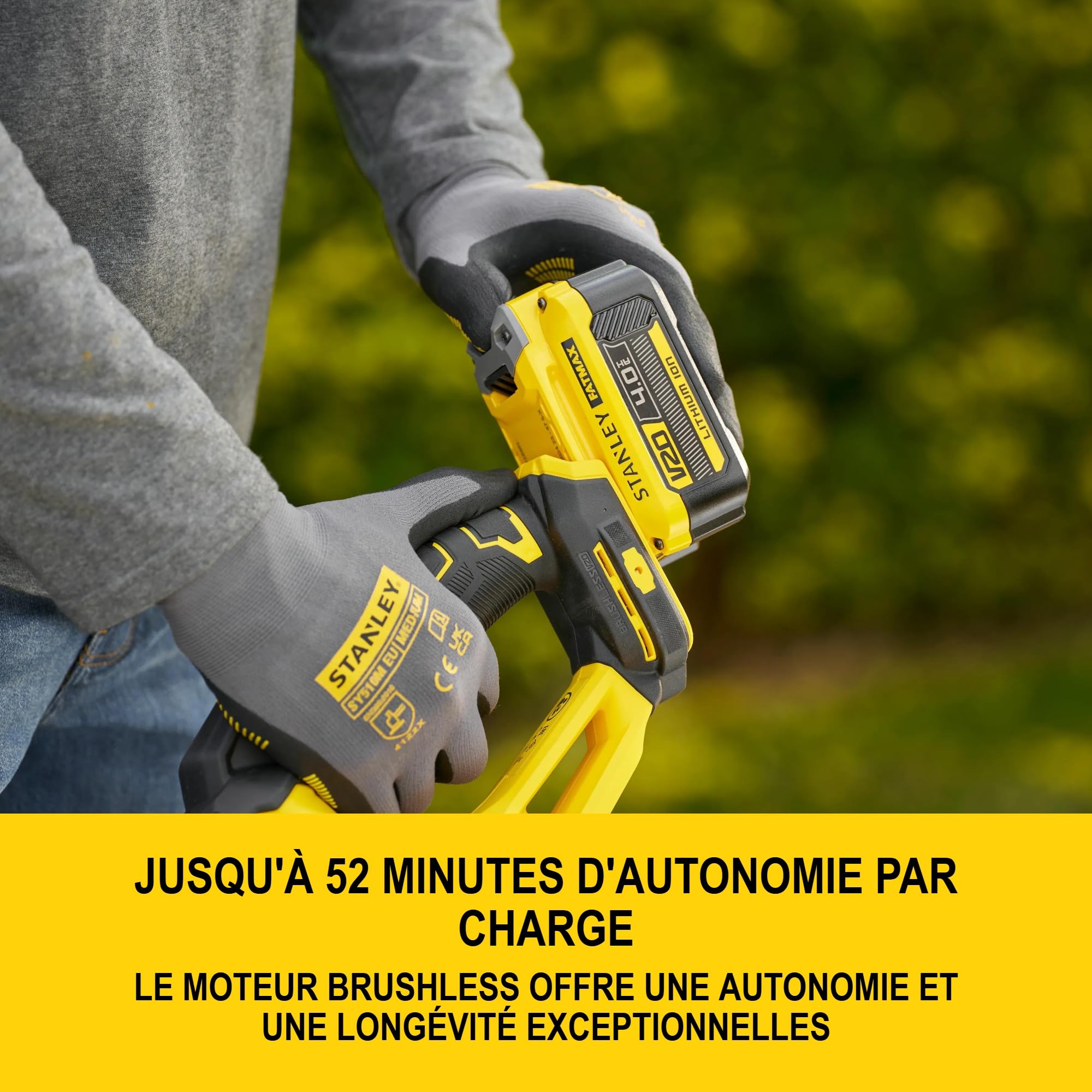Stanley V20 Taille-haie Longue portée sans Fil et brushless, sans Batterie ni Chargeur, 18V, STCHT8255BXJ