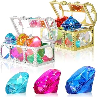 24 Pcs Diving gem Pool Toys Sand Toys, Colorful Diamond Treasure Chest Summer Underwater Swimming gems Pirate Diving Toy Set, Swimming Training Gift Toy for Boys and Girls