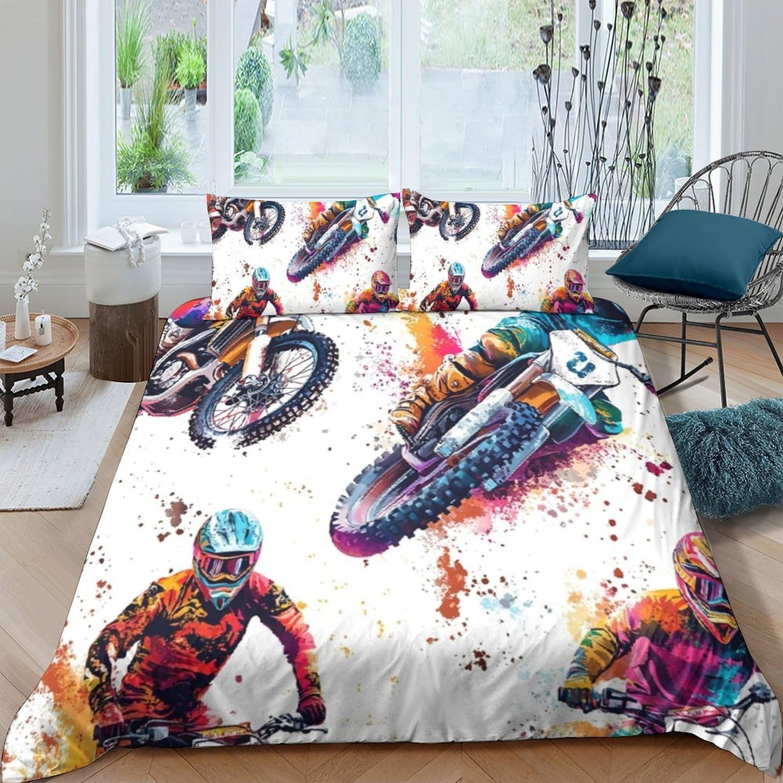Ctjqhvkz Style-6 3D Printed Motocross Racing Fitted Sheet Microfiber Soft Breathable Extreme Sport Bed Cover For Bedroom Decor Single（135X200cm）