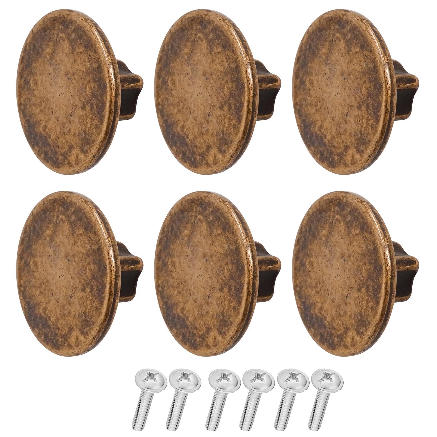Decoranddecor Vesta - 40mm Round Kitchen Cabinet Furniture Knob Zinc Alloy (6 Pack, Antique Copper)