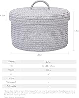 Vista 78 de Sea Team Round Cotton Rope Storage Basket with Lid, Lidded Woven Storage Bin, Nursery Storage Container, Diaper Caddy, Baby Shower Basket, Box, Cream