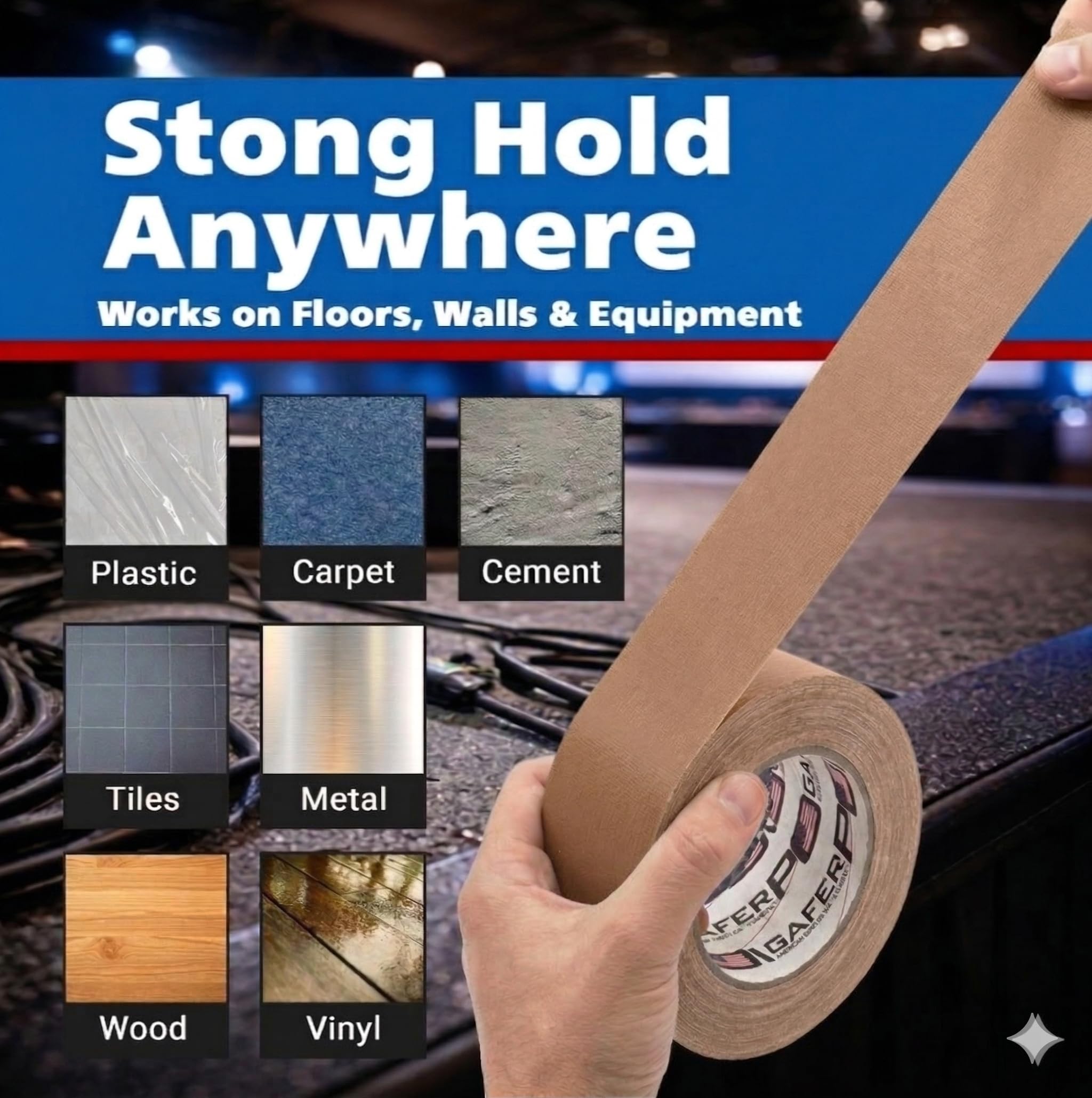 ECHTE Professionelle Grade Gaffer Tape von Gaffer Power, hergestellt in den USA, blau fluoreszierenden Heavy Duty Gaffers Tape, antireflektierend, Mehrzweck.