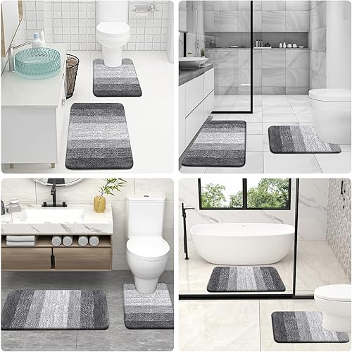 Miniatura 9 de OLANLY Juego de 2 alfombras de baño de lujo, juego de alfombras de baño de microfibra suave y absorbente, alfombras de baño antideslizantes a rayas,