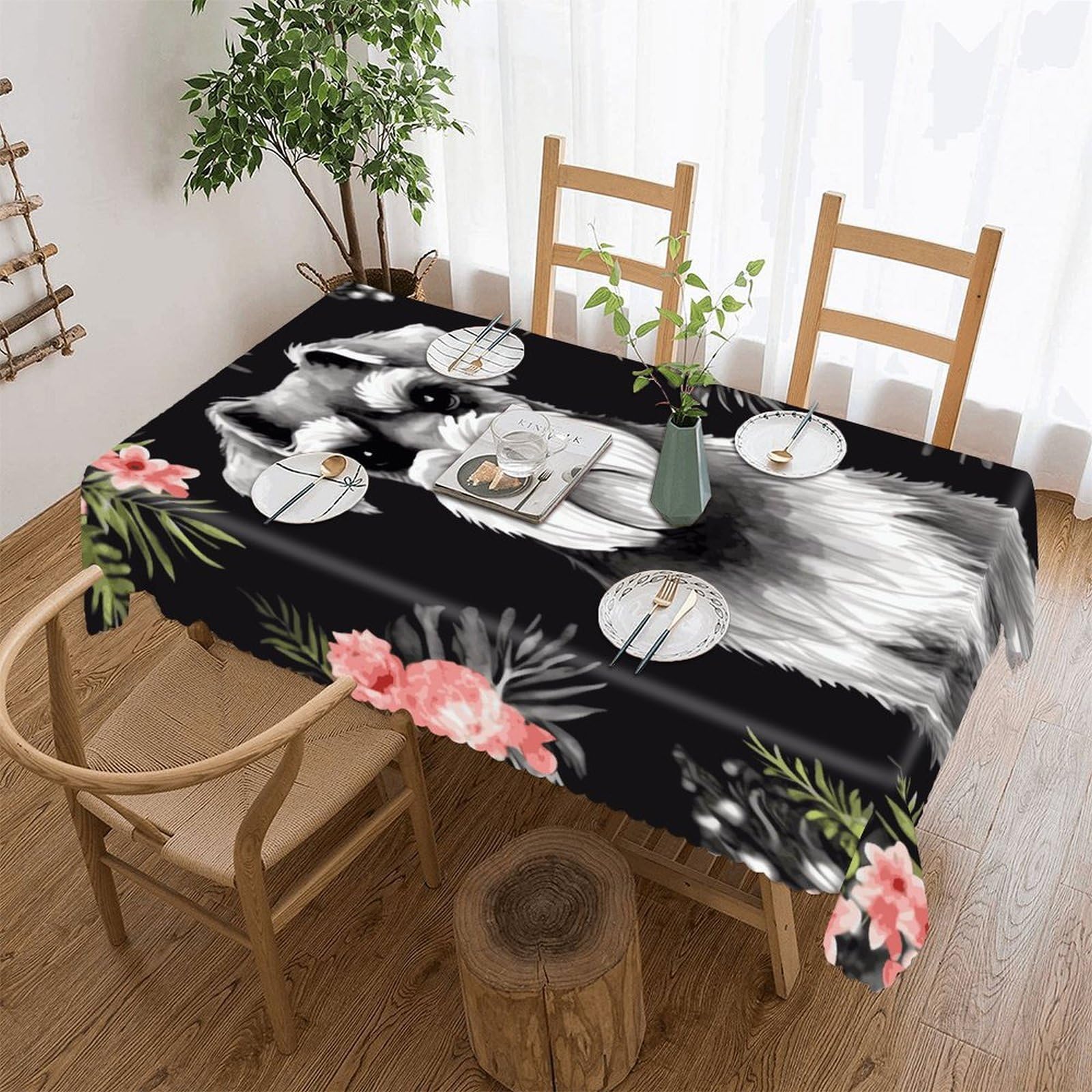 MUSM Rectangular Schnauzer Tablecloths Waterproof Heavy Duty Polyester Table Cloth Wrinkle Resistant Anti-Shrink Soft Tables Cover Premium Decorative Fabric Tablecover