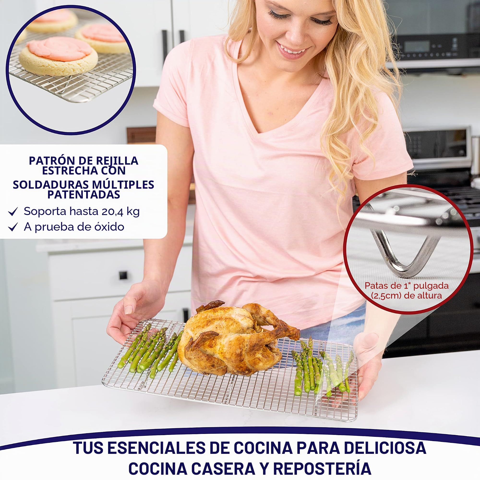 Rejilla Para Enfriar y Hornear de Acero Inoxidable, Parrilla Para Horno Para La Mayoría de Bandejas de Horno - Bandeja Para Galletas y Bizcochos, Utensilios de Repostería - 25,4 cm x 38,1 cm 2 PACK