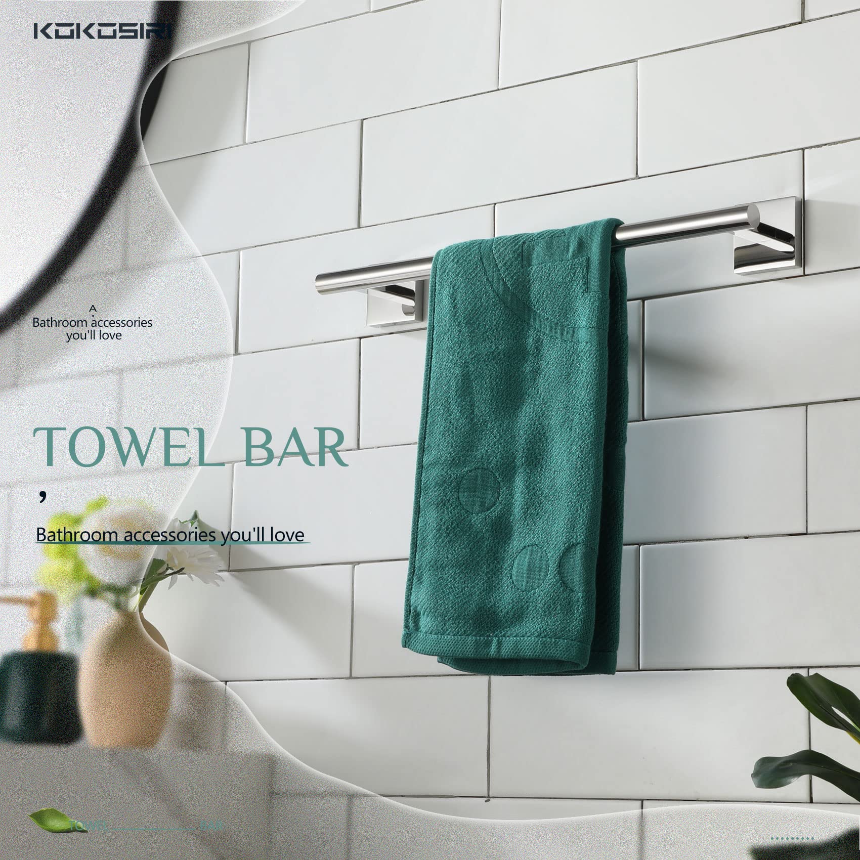 KOKOSIRI B4005CH-L16 Barre porte-serviettes en acier inoxydable pour salle de bain, cuisine, toilettes ou armoire, fixation murale, 40,6 cm, couleur chrome