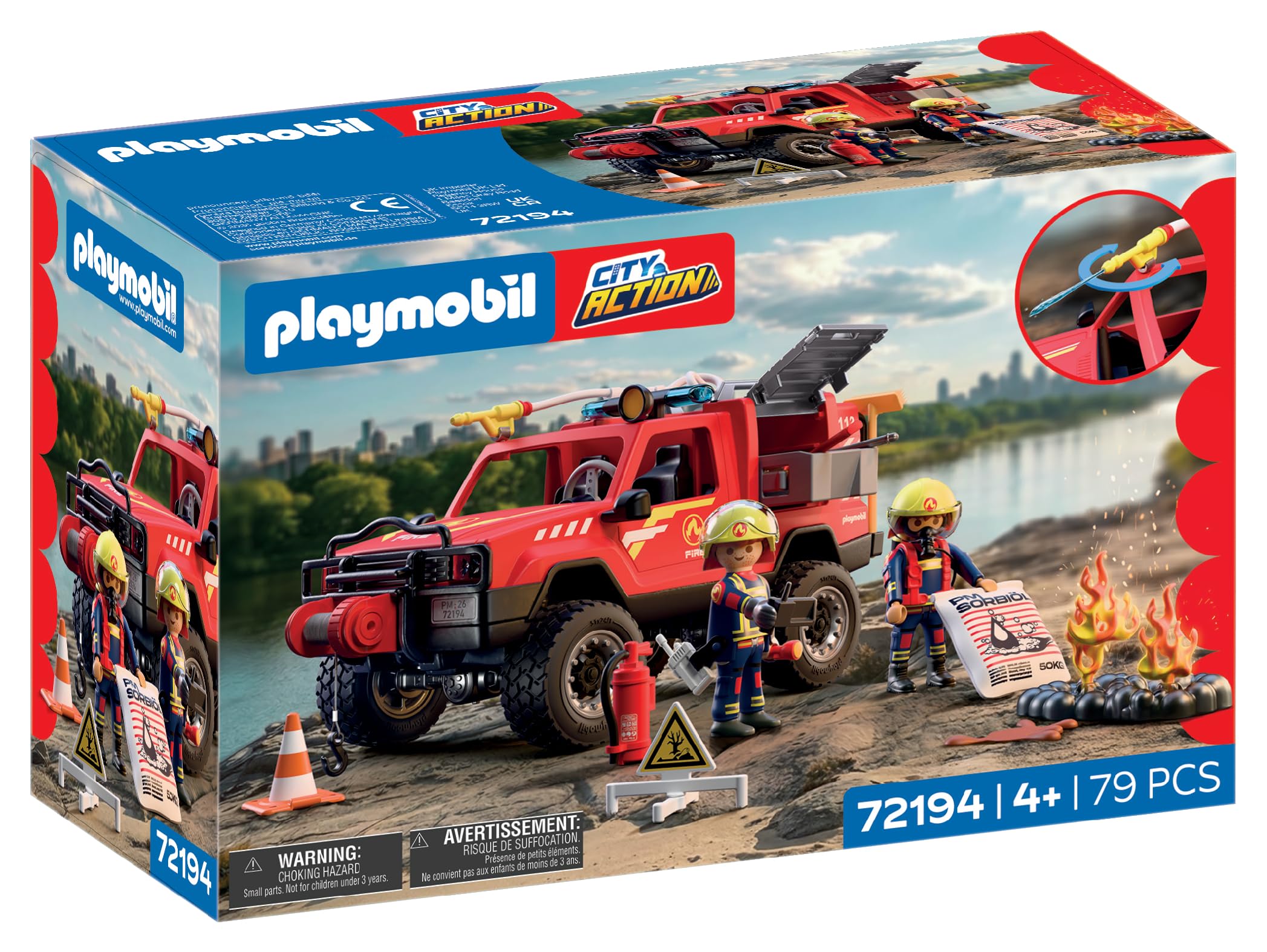 PLAYMOBIL | City Action | Feuerwehr‑Pickup | Geländegängiges Einsatzfahrzeug mit echter Wasserspritzfunktion, Seilwinde & viel Zubehör | Für Kinder ab 4 Jahren | 72194