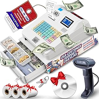 2025 HypeXtec Smart Cash Register with Cash Drawer&Scanner for Small Business,Waterproof&Oil-Proof Electronic Cash Registers Dual Display and Auto Print Receipt
