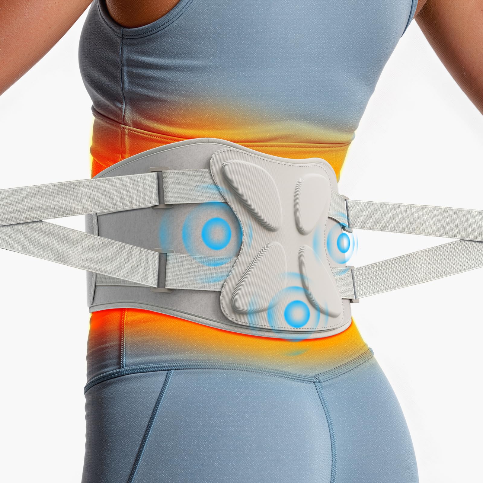 Photo 1 of Cordless Heating Pad for Back Pain Relief, Lower Back Massager with Heat & Rechargeable Built-in Battery, Portable Wearable Brace with Extension Strap, Muscle Relaxation (Gray)
